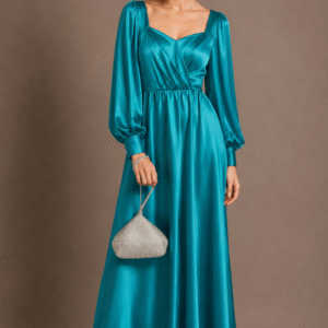 Vestido Maxi Satinado Turquesa