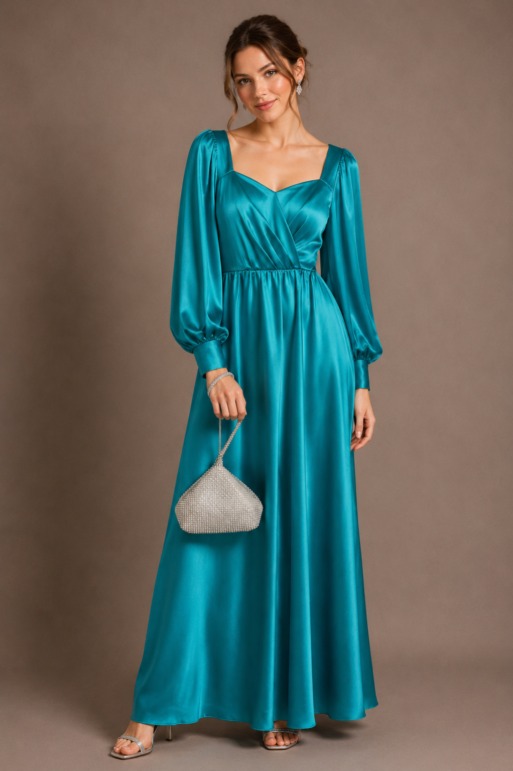 Vestido Maxi Satinado Turquesa: imagen 1