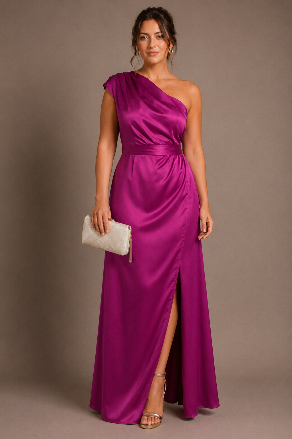 Vestido Maxi Satinado Magenta: imagen 1