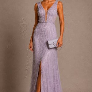 Vestido de gala lavanda con pedrería