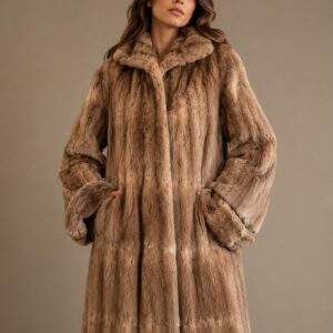 Abrigo vintage de visón natural color camel, de silueta amplia y elegante